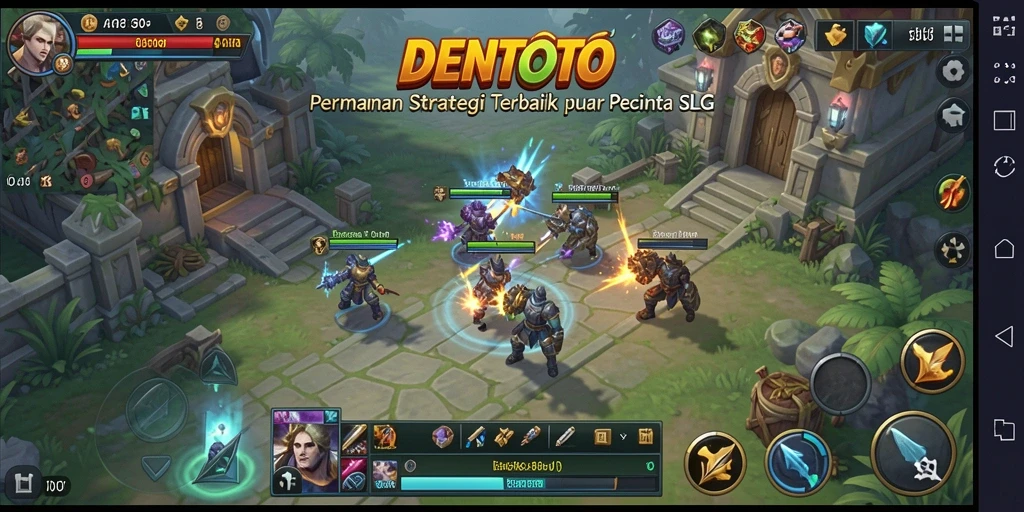 Screenshot gameplay DENTOTO yang menunjukkan pertempuran strategis.