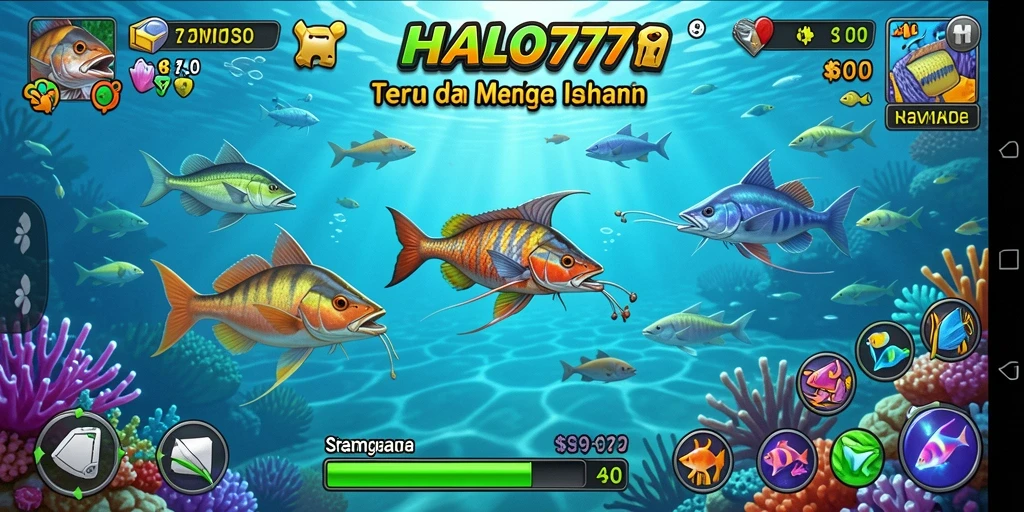 Screenshot menunjukkan gameplay Tembak Ikan yang seru di HALO777.