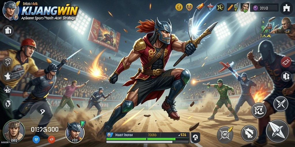 Tampilan gameplay mendebarkan dalam KIJANGWIN dengan aksi olahraga penuh semangat.