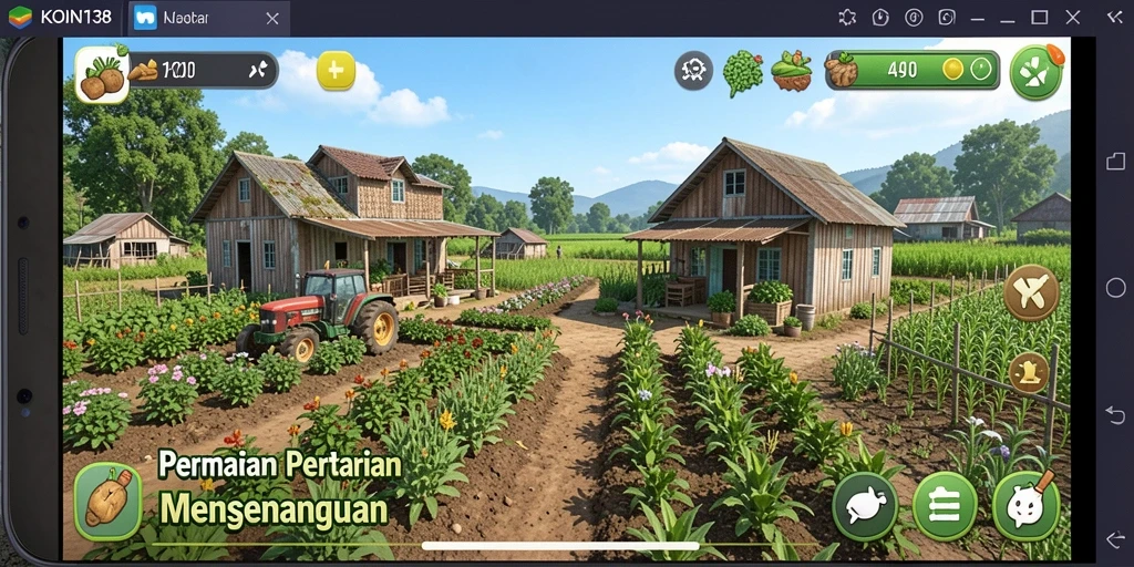 Gameplay KOIN138 yang menghadirkan dunia pertanian seru.