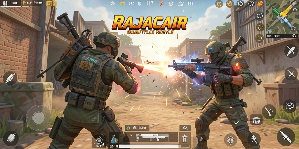 Screenshot utama RAJACAIR yang menunjukkan aksi Battle Royale.