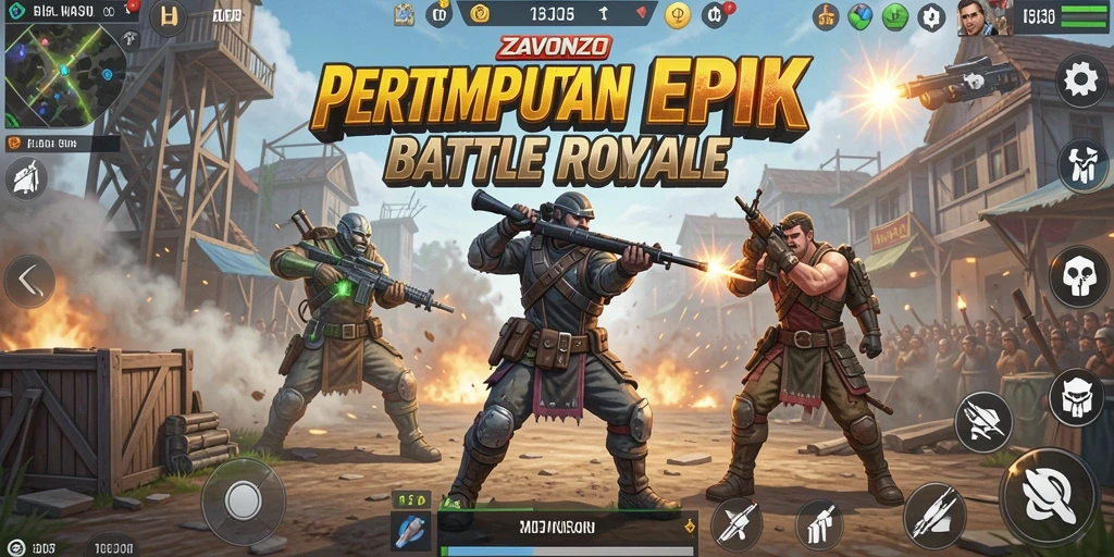Tampilan gameplay ZAVONZO yang mendebarkan dan penuh aksi Battle Royale.